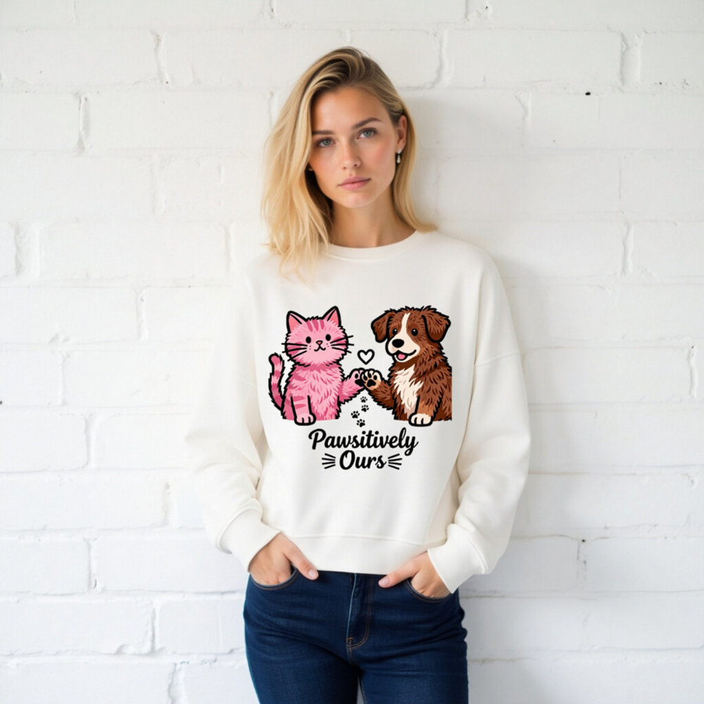 Unisex Organic Sweatshirt | Pawositively Ours Cat & Dog Design - Image 2