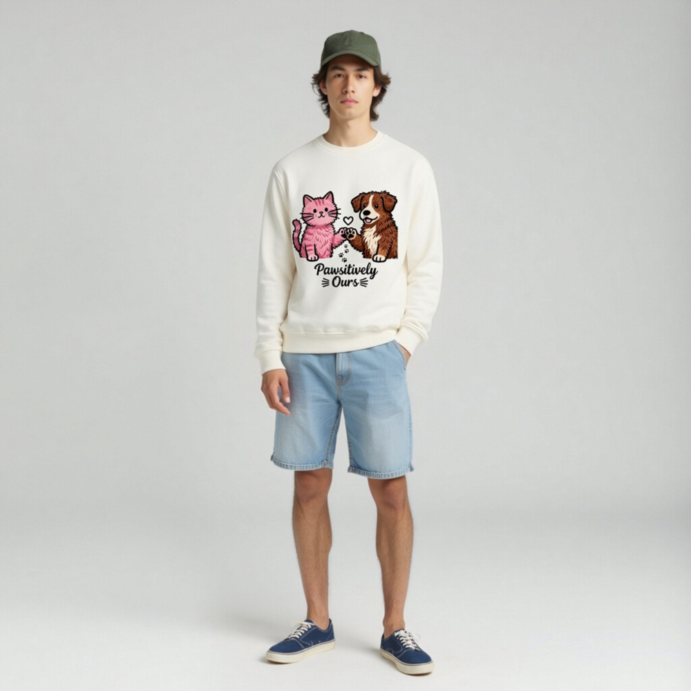 Unisex Organic Sweatshirt | Pawositively Ours Cat & Dog Design - Image 3