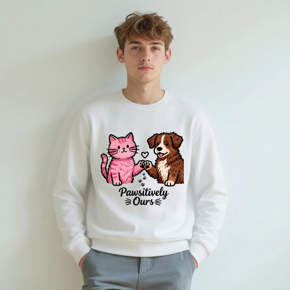 Unisex Organic Sweatshirt | Pawositively Ours Cat & Dog Design - Image 7