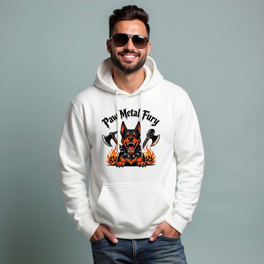 Paw Metal Fury Unisex Hoodie - Premium Pullover with Dog & Axes Design - Image 7