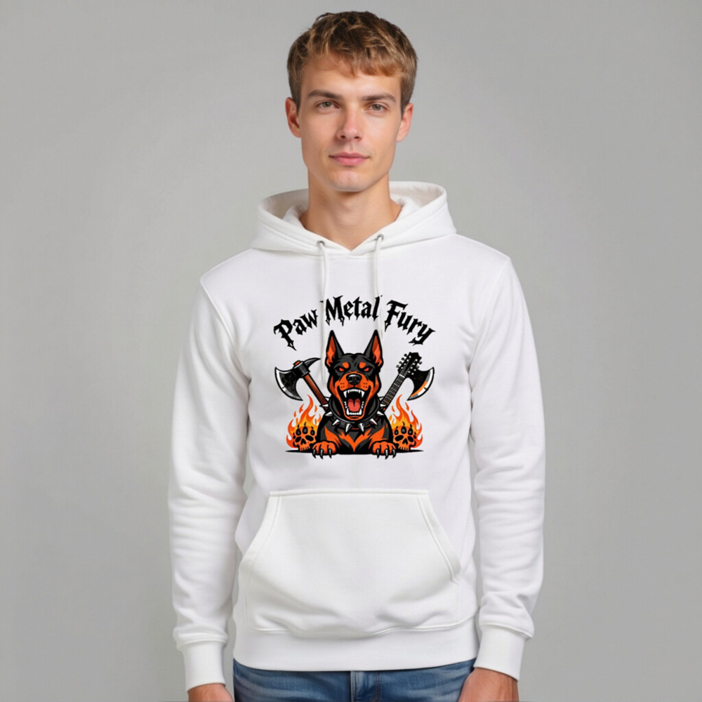 Paw Metal Fury Unisex Hoodie - Premium Pullover with Dog & Axes Design - Image 10
