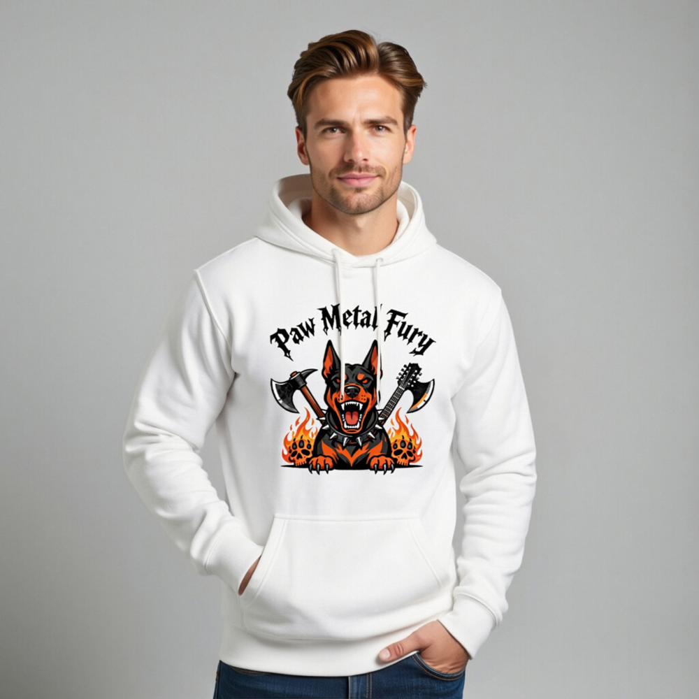 Paw Metal Fury Unisex Hoodie - Premium Pullover with Dog & Axes Design - Image 11