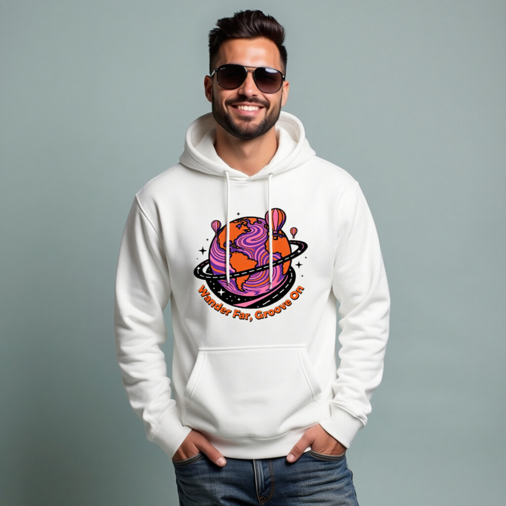 Unisex Premium Pullover Hoodie - Wander Far, Groove On Globe Design - Image 7