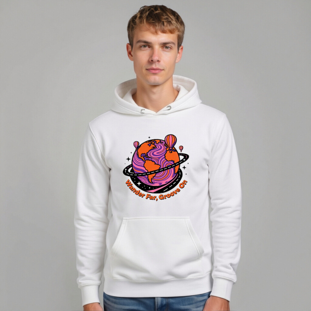 Unisex Premium Pullover Hoodie - Wander Far, Groove On Globe Design - Image 10