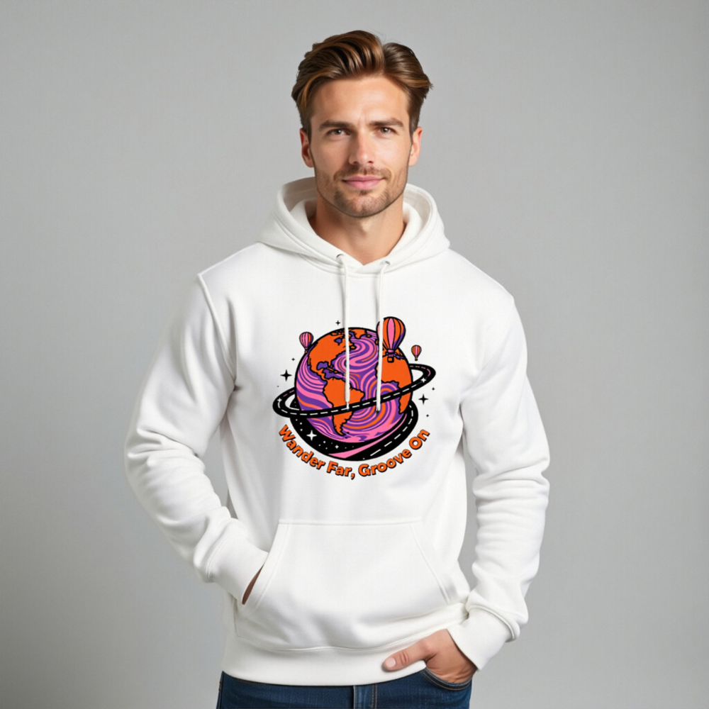 Unisex Premium Pullover Hoodie - Wander Far, Groove On Globe Design - Image 11
