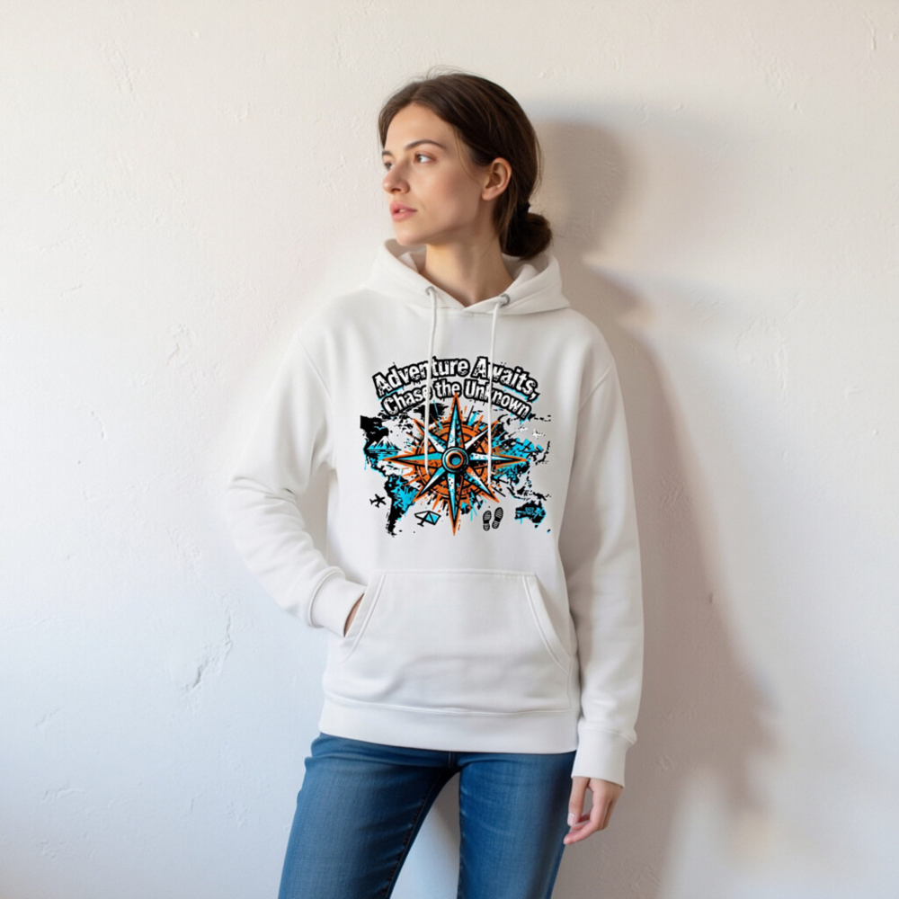 Adventure Awaits Hoodie | Unisex Premium Pullover with Compass World Map Design - Image 6