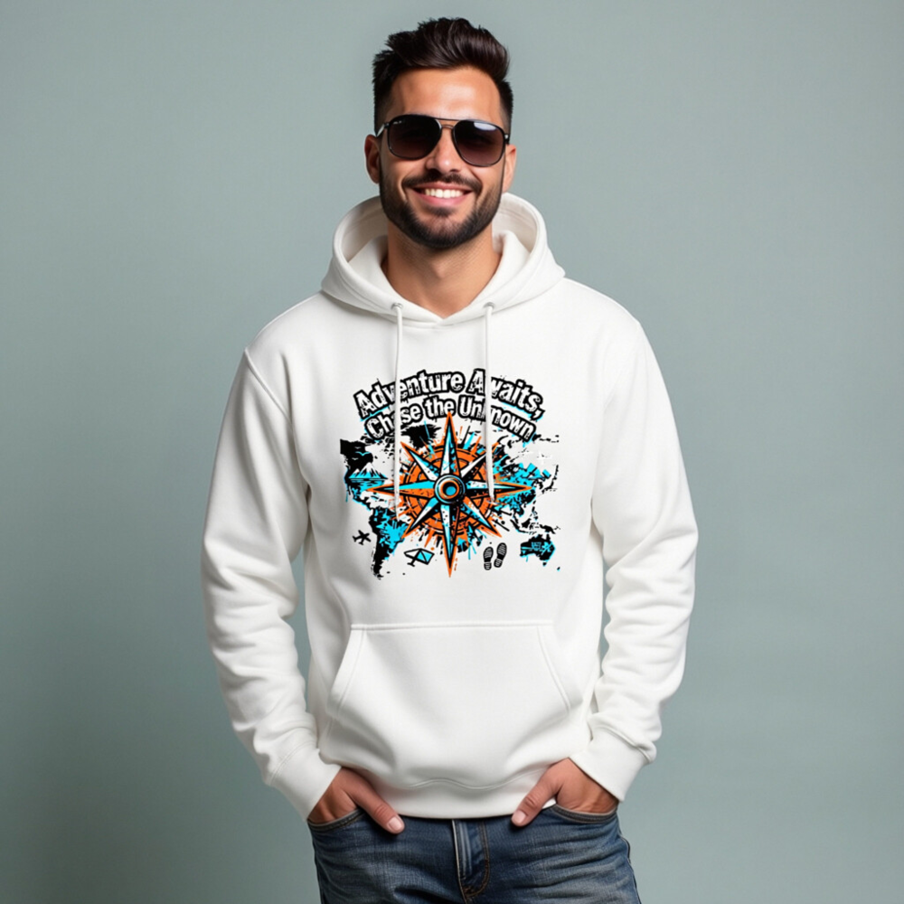 Adventure Awaits Hoodie | Unisex Premium Pullover with Compass World Map Design - Image 7