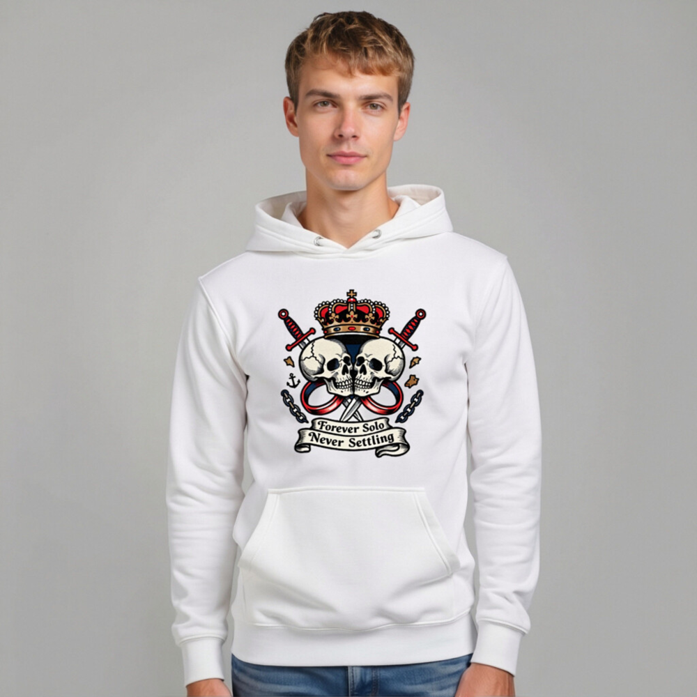 Unisex Premium Pullover Hoodie - Forever Solo Never Settling Skull Crown Sword Design - Image 10