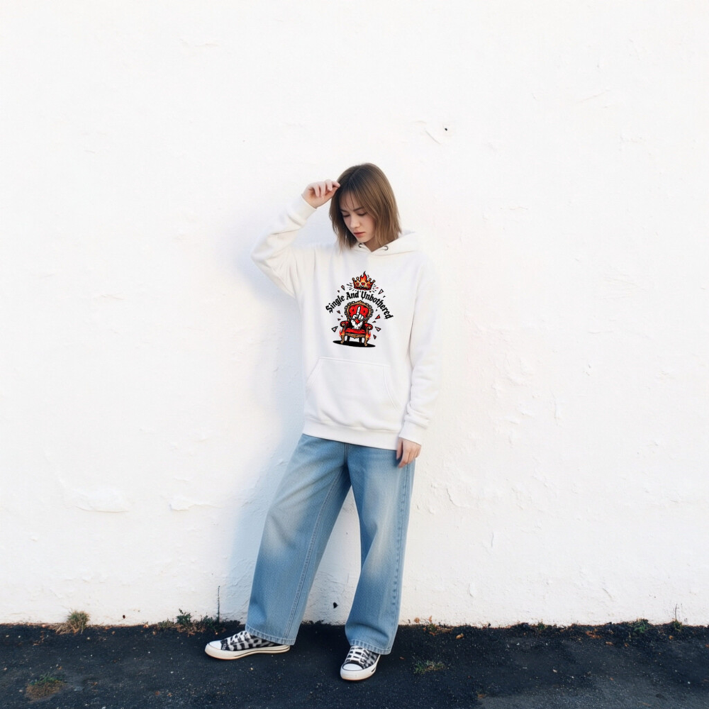 Single And Unbothered Hoodie - Premium Unisex Pullover with Crown & Throne Design - Image 2