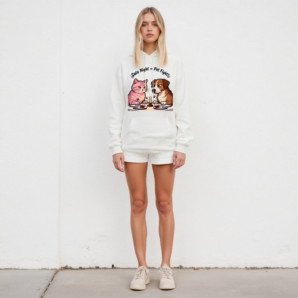 Unisex Premium Pullover Hoodie - 'Date Night = Pet Fight!' Cat & Dog Design - Image 4