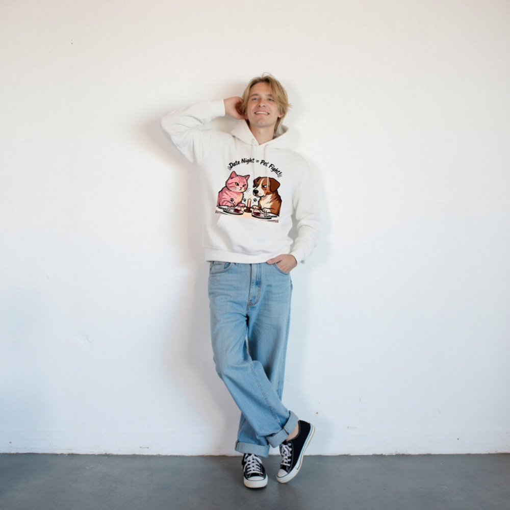 Unisex Premium Pullover Hoodie - 'Date Night = Pet Fight!' Cat & Dog Design - Image 8