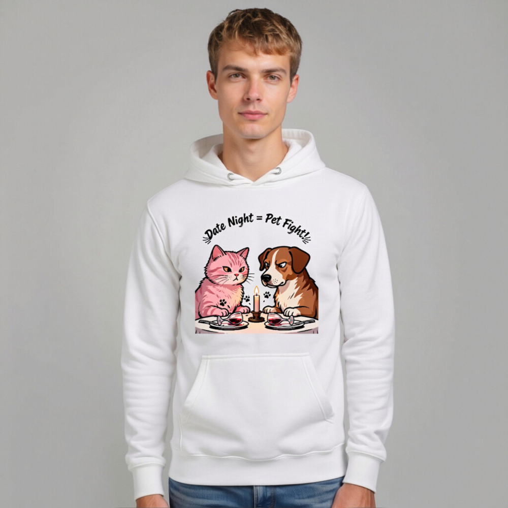 Unisex Premium Pullover Hoodie - 'Date Night = Pet Fight!' Cat & Dog Design - Image 10