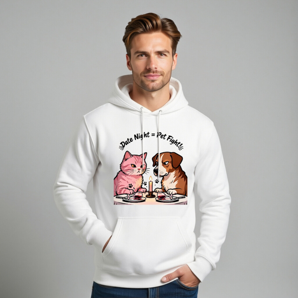 Unisex Premium Pullover Hoodie - 'Date Night = Pet Fight!' Cat & Dog Design - Image 11