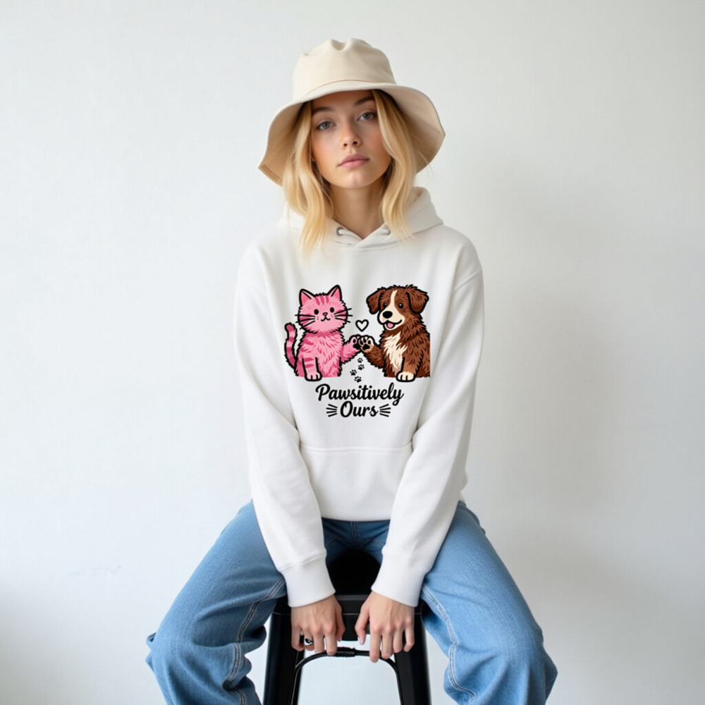 Unisex Premium Pullover Hoodie - Pawssitively Ours Cat & Dog Design - Image 5