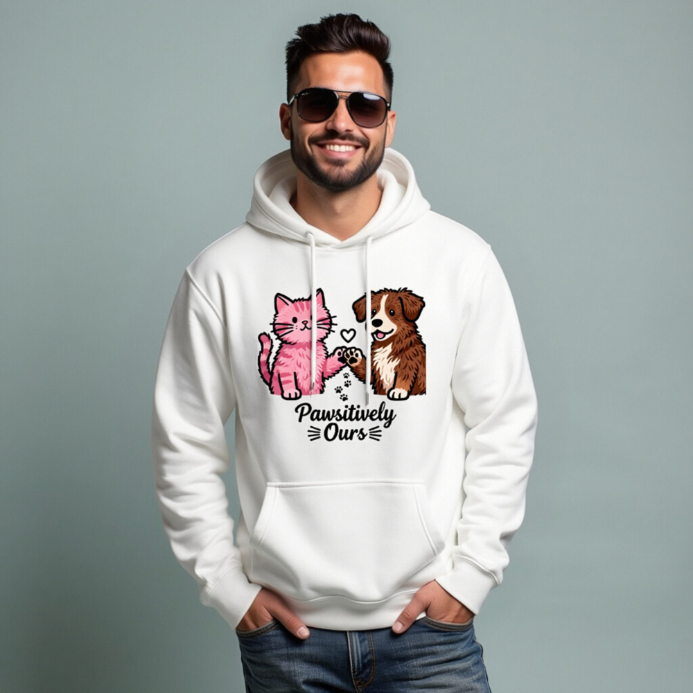 Unisex Premium Pullover Hoodie - Pawssitively Ours Cat & Dog Design - Image 7