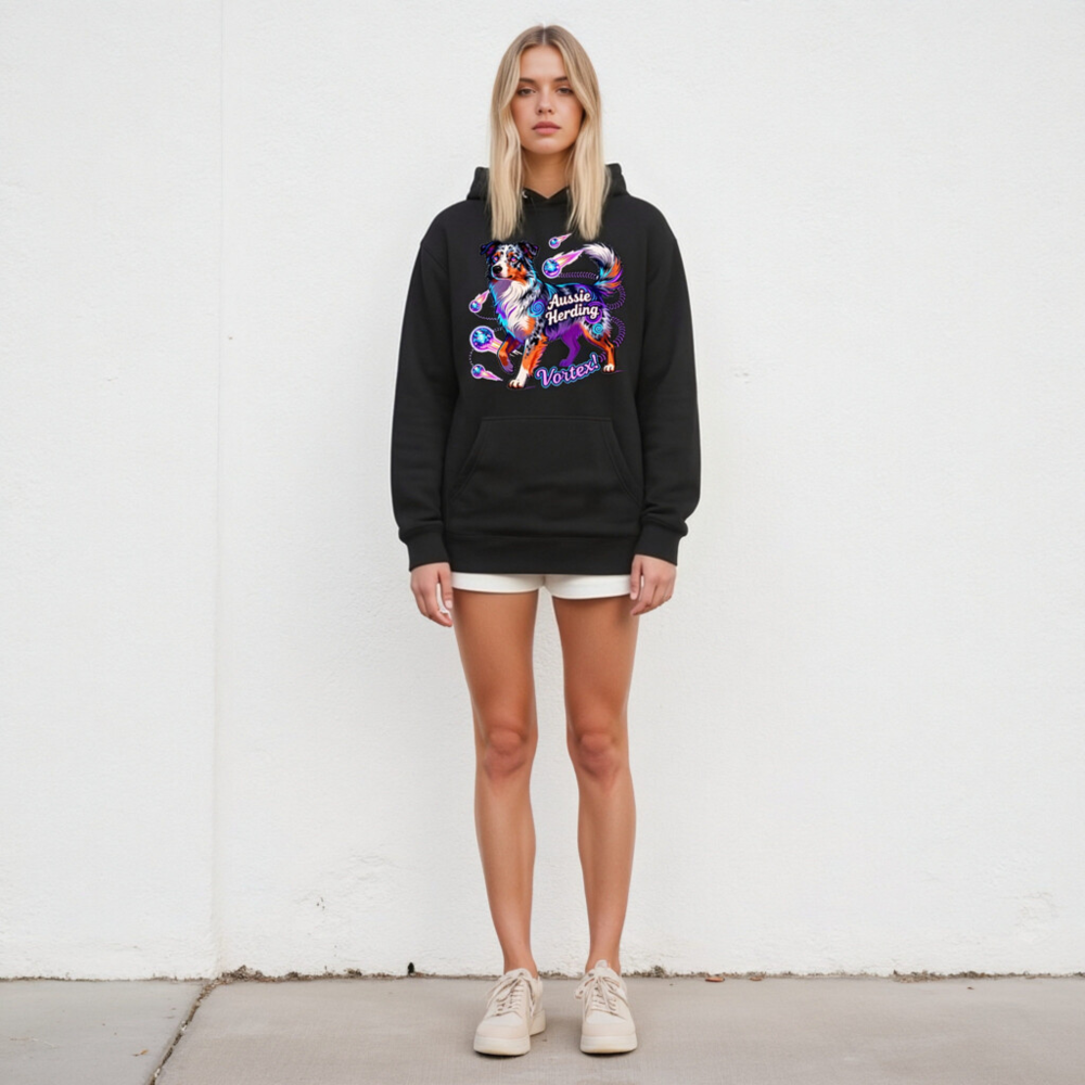 Aussie Herding Vortex! Unisex Premium Pullover Hoodie - Vibrant Dog Art - Image 4