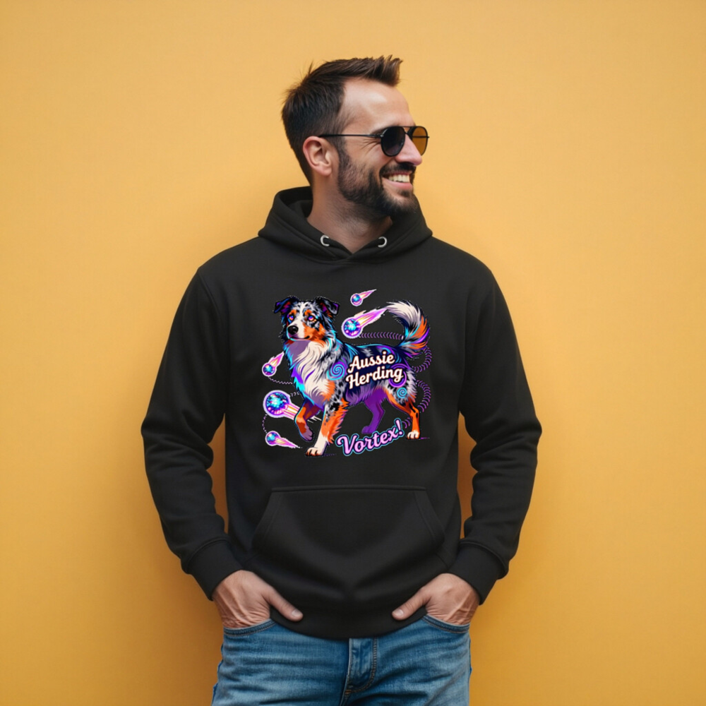 Aussie Herding Vortex! Unisex Premium Pullover Hoodie - Vibrant Dog Art - Image 9