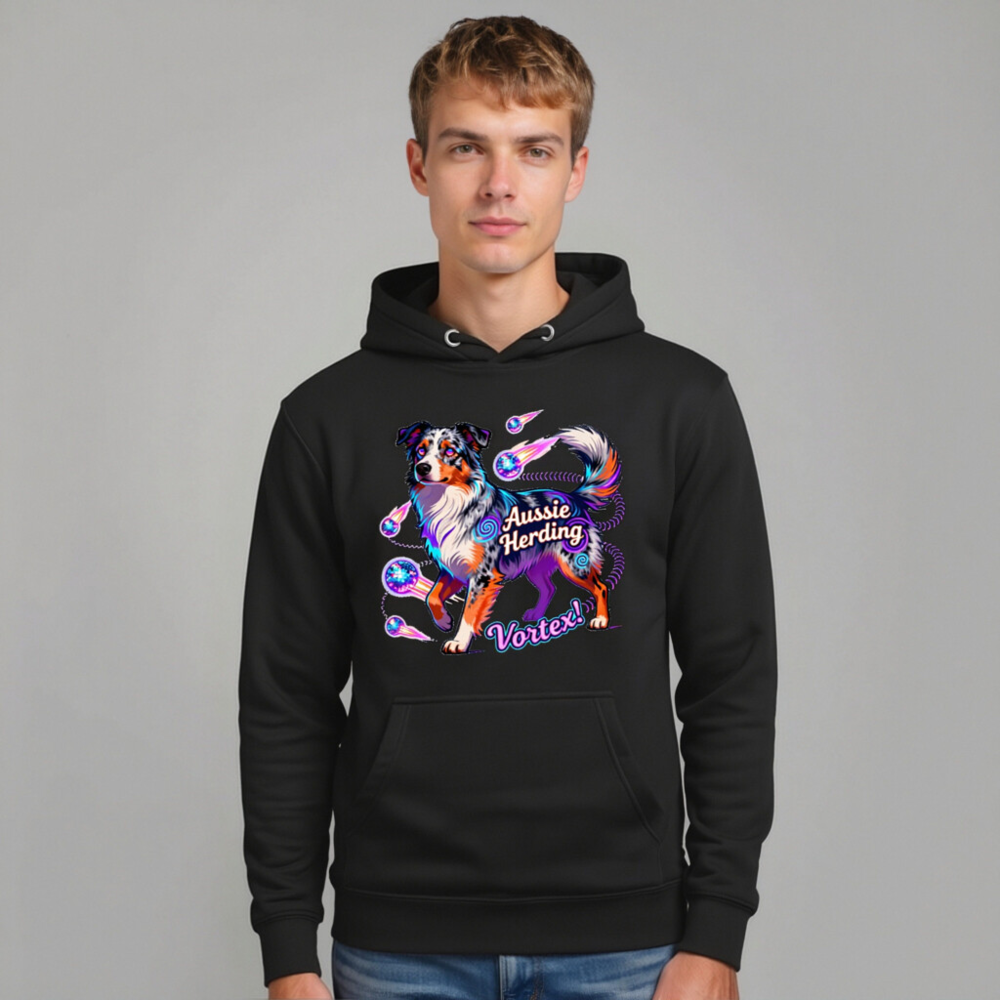 Aussie Herding Vortex! Unisex Premium Pullover Hoodie - Vibrant Dog Art - Image 10