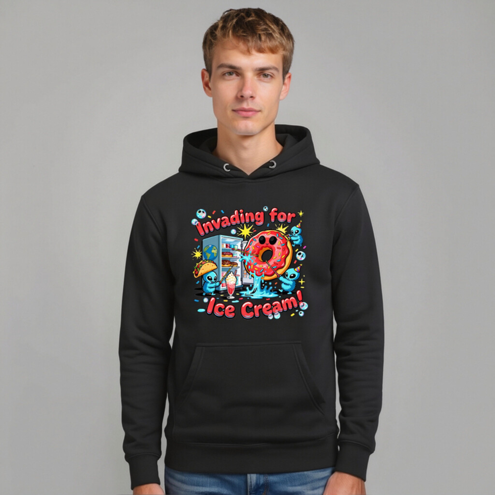 Unisex Premium Pullover Hoodie - Invading for Ice Cream! Donut & Alien Graphic - Image 10