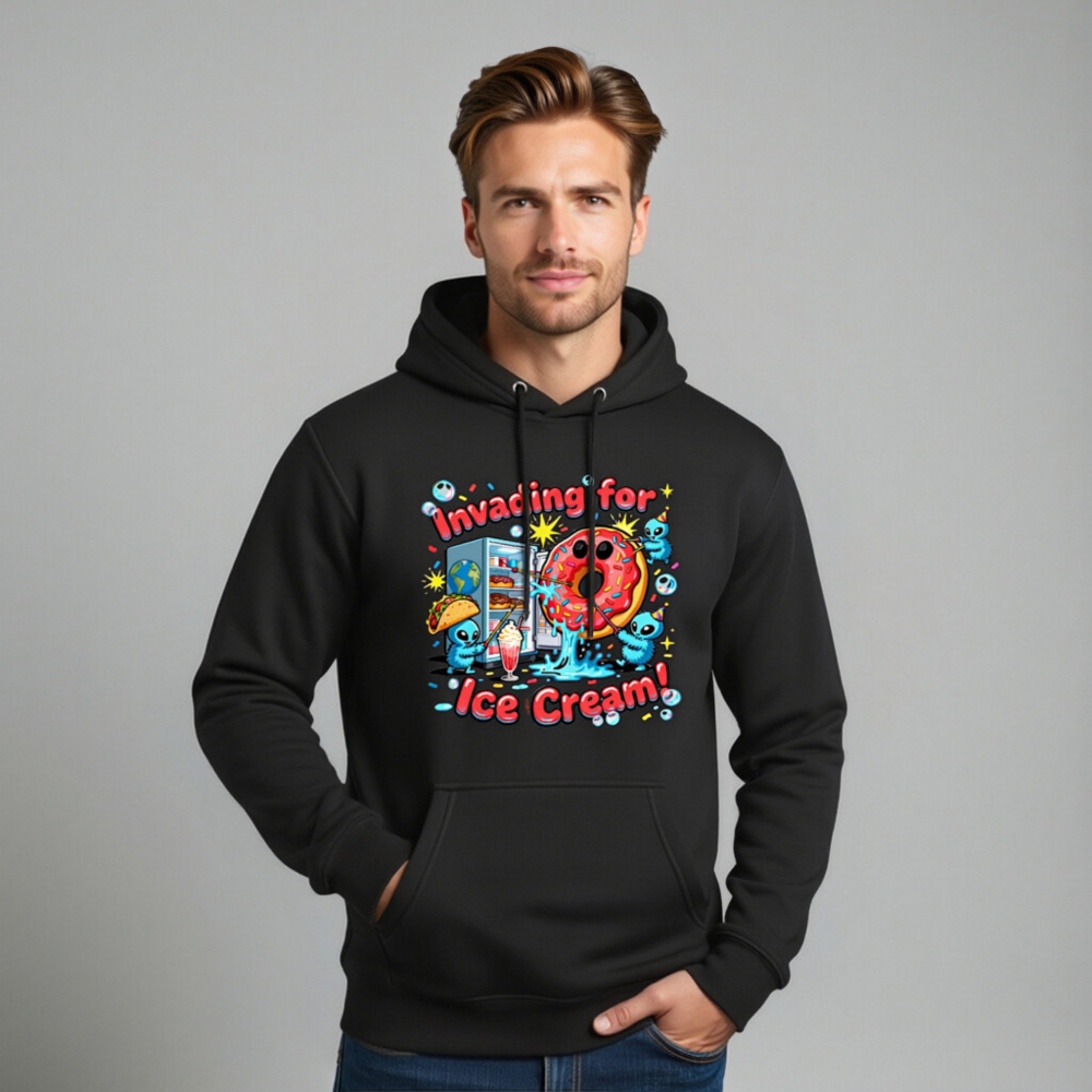 Unisex Premium Pullover Hoodie - Invading for Ice Cream! Donut & Alien Graphic - Image 11