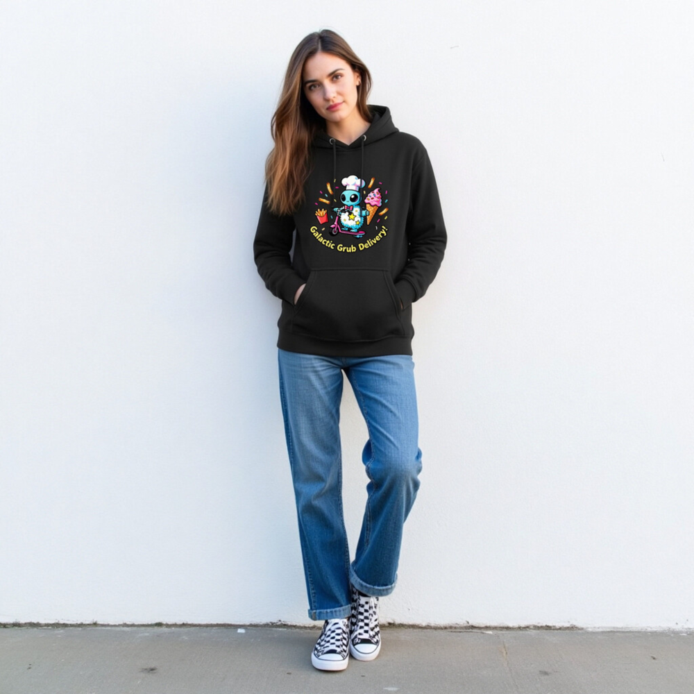 Galactic Grub Delivery! Unisex Chef Alien Hoodie - Premium Pullover - Image 3