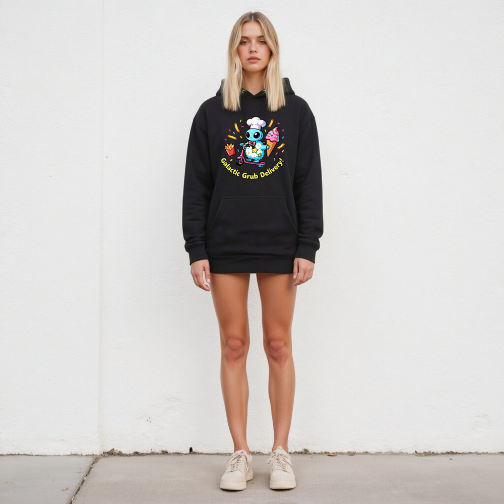 Galactic Grub Delivery! Unisex Chef Alien Hoodie - Premium Pullover - Image 4
