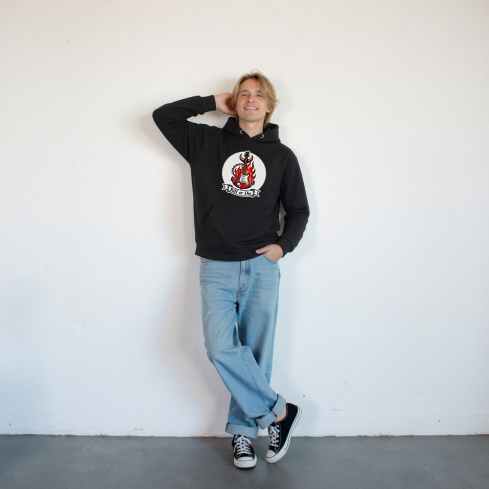 Unisex Riff or Die Electric Guitar Hoodie - Premium Pullover with Flame & Skull Design - Image 7