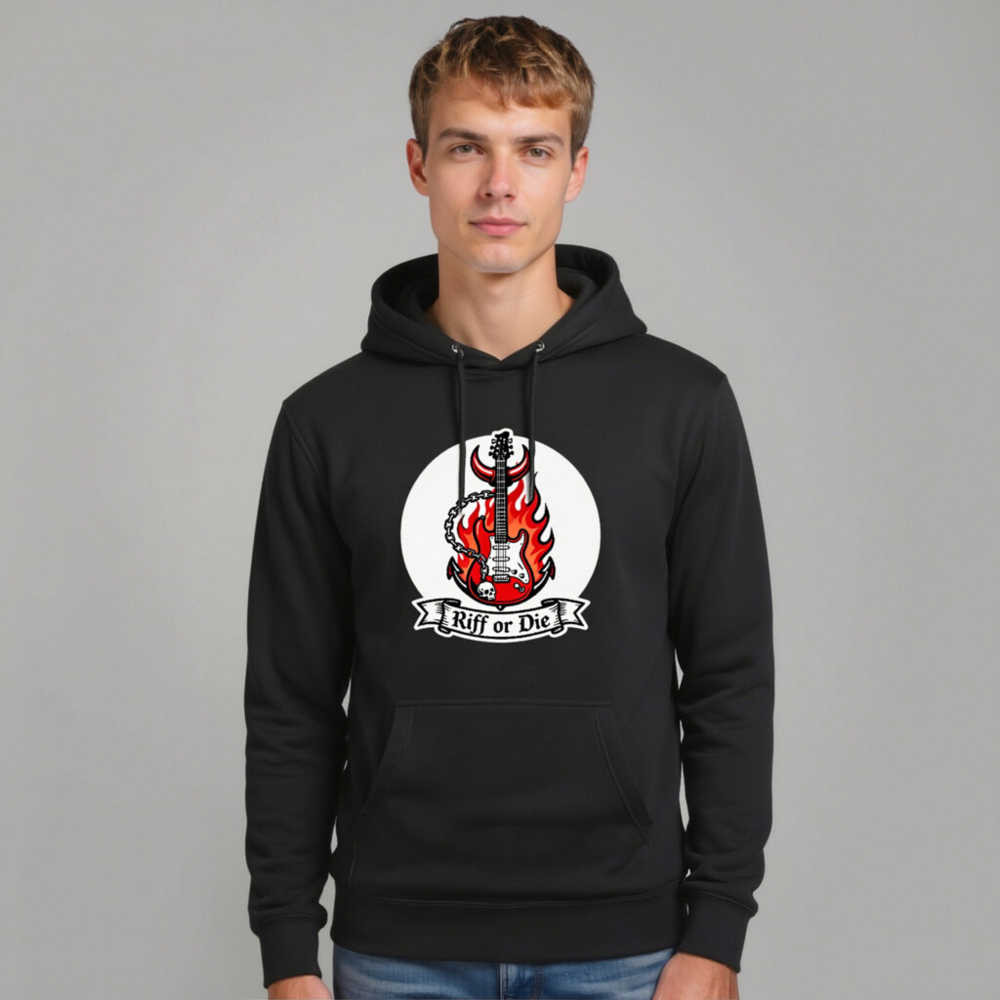 Unisex Riff or Die Electric Guitar Hoodie - Premium Pullover with Flame & Skull Design - Image 10