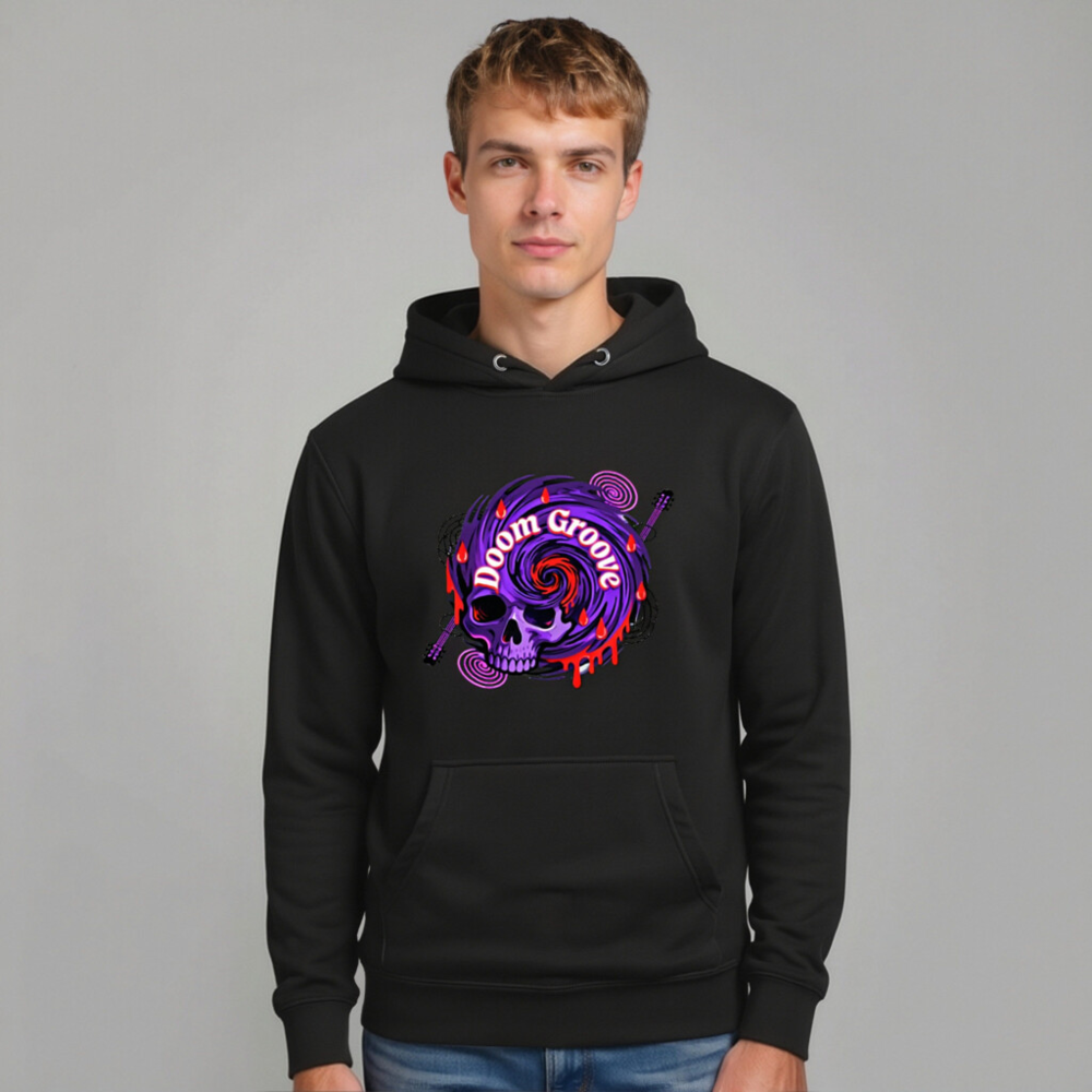 Doom Groove Skull Hoodie - Unisex Premium Pullover, Purple Spiral Design - Image 10