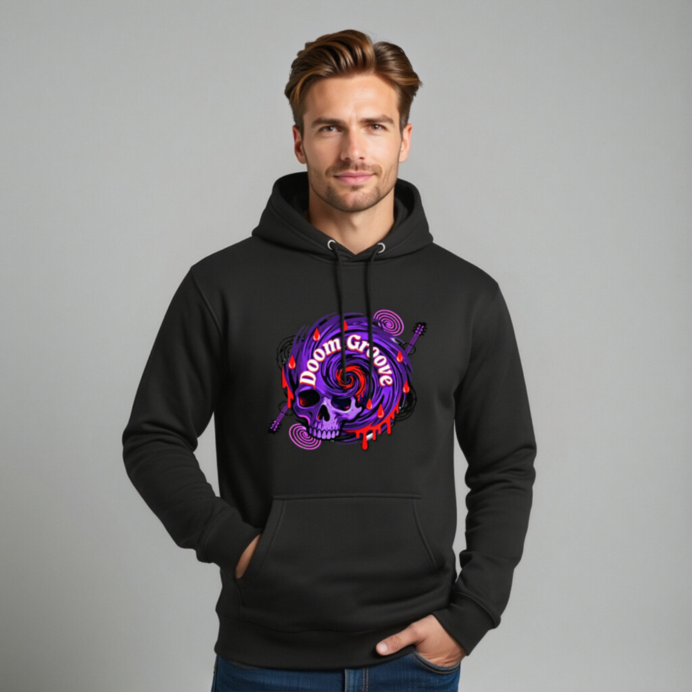 Doom Groove Skull Hoodie - Unisex Premium Pullover, Purple Spiral Design - Image 11