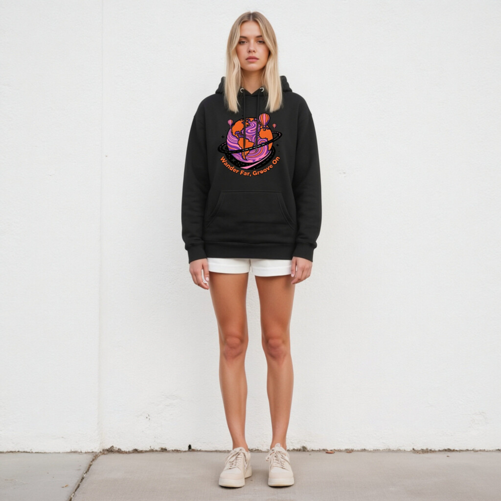 Unisex Premium Pullover Hoodie - Wander Far, Groove On Globe Design - Image 4