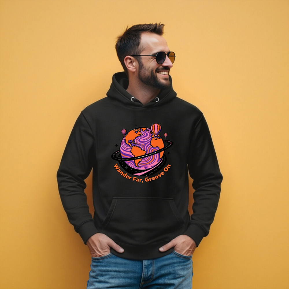 Unisex Premium Pullover Hoodie - Wander Far, Groove On Globe Design - Image 9