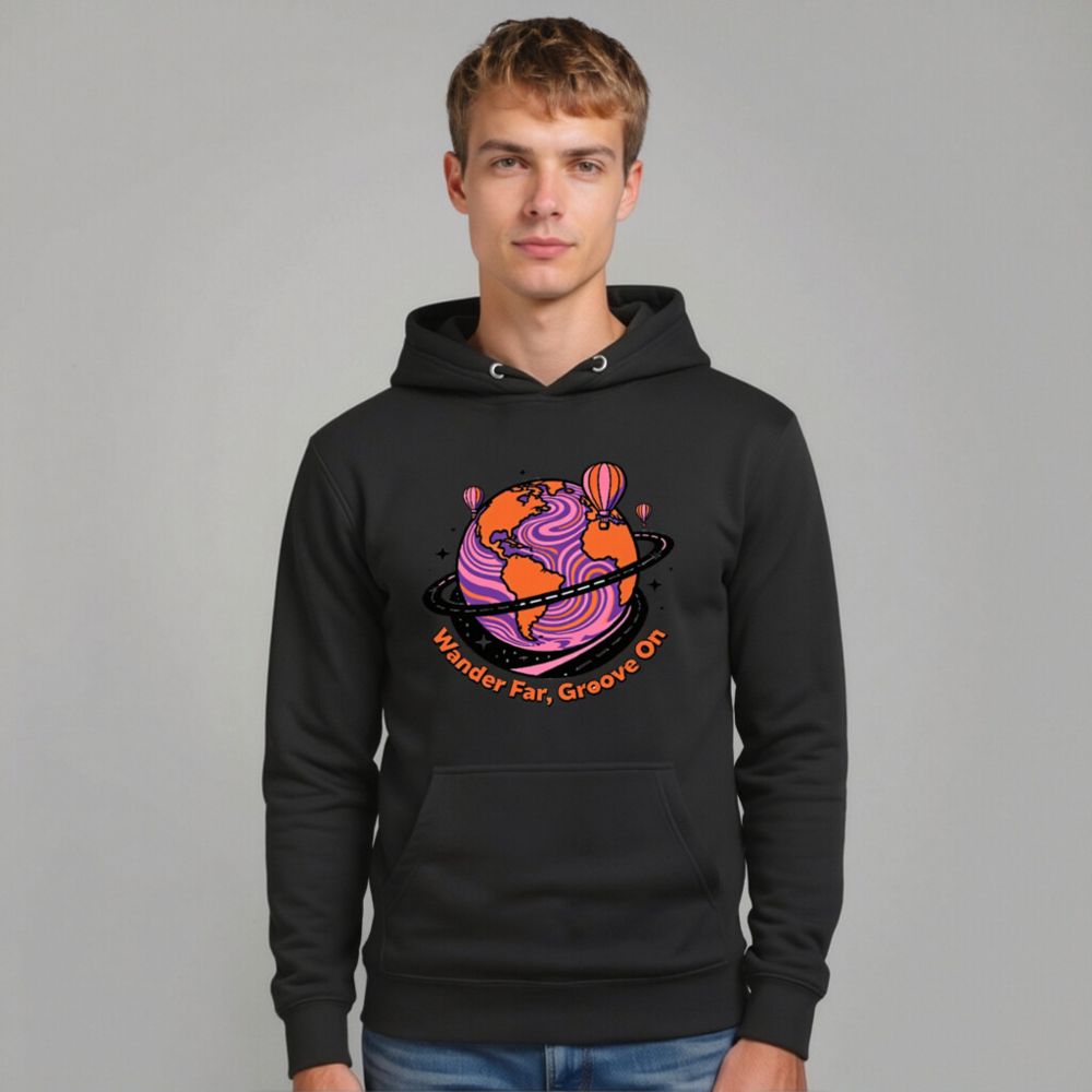 Unisex Premium Pullover Hoodie - Wander Far, Groove On Globe Design - Image 10