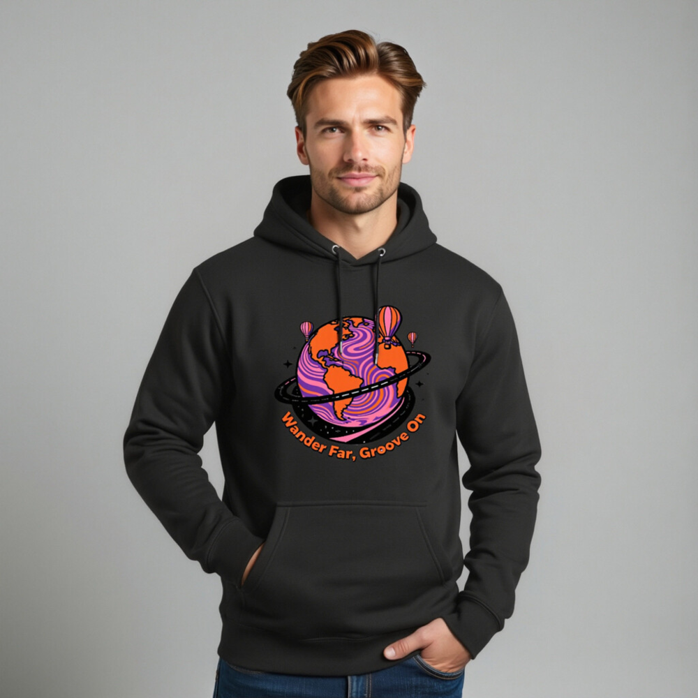 Unisex Premium Pullover Hoodie - Wander Far, Groove On Globe Design - Image 11