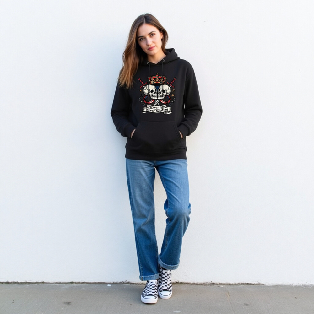 Unisex Premium Pullover Hoodie - Forever Solo Never Settling Skull Crown Design - Image 3