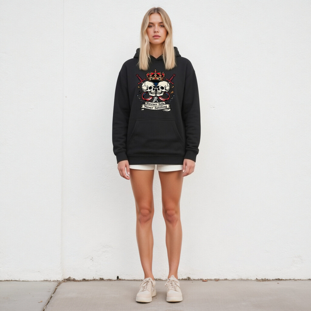Unisex Premium Pullover Hoodie - Forever Solo Never Settling Skull Crown Design - Image 4