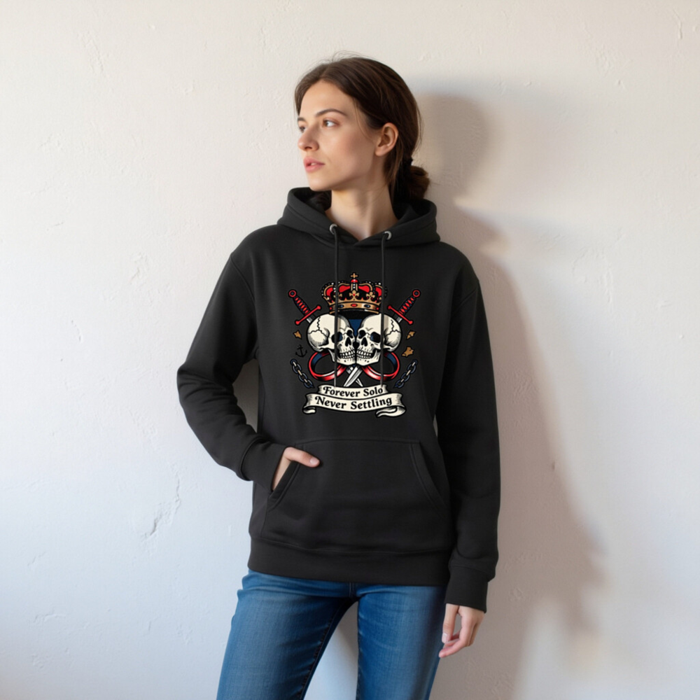 Unisex Premium Pullover Hoodie - Forever Solo Never Settling Skull Crown Design - Image 5