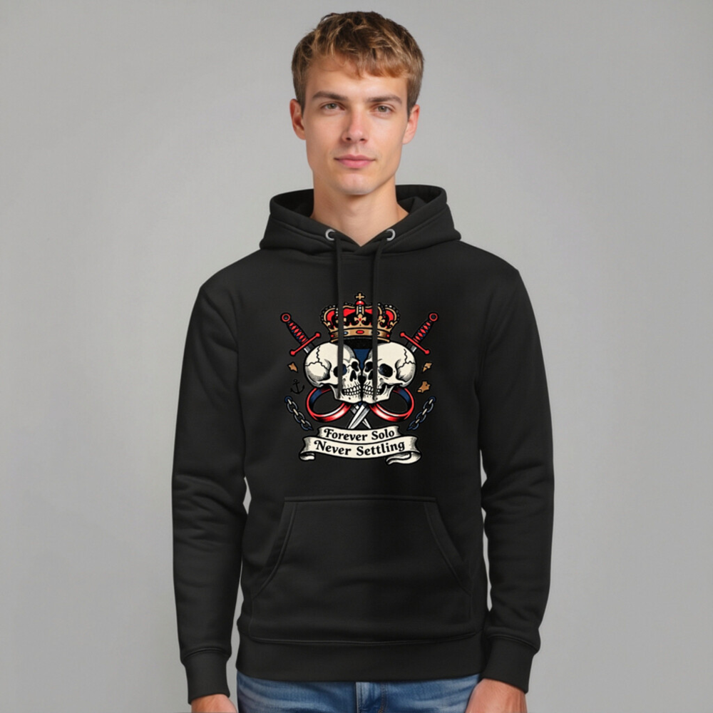 Unisex Premium Pullover Hoodie - Forever Solo Never Settling Skull Crown Design - Image 10
