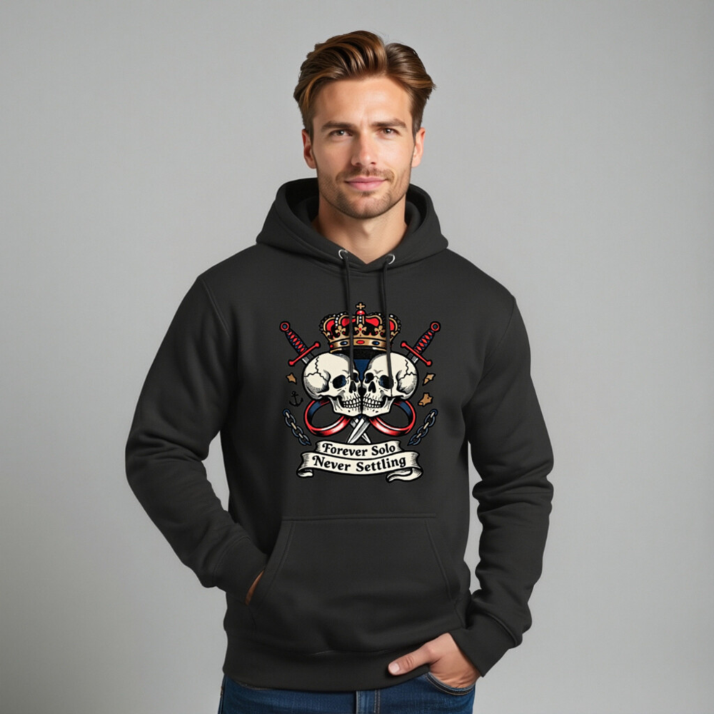 Unisex Premium Pullover Hoodie - Forever Solo Never Settling Skull Crown Design - Image 11
