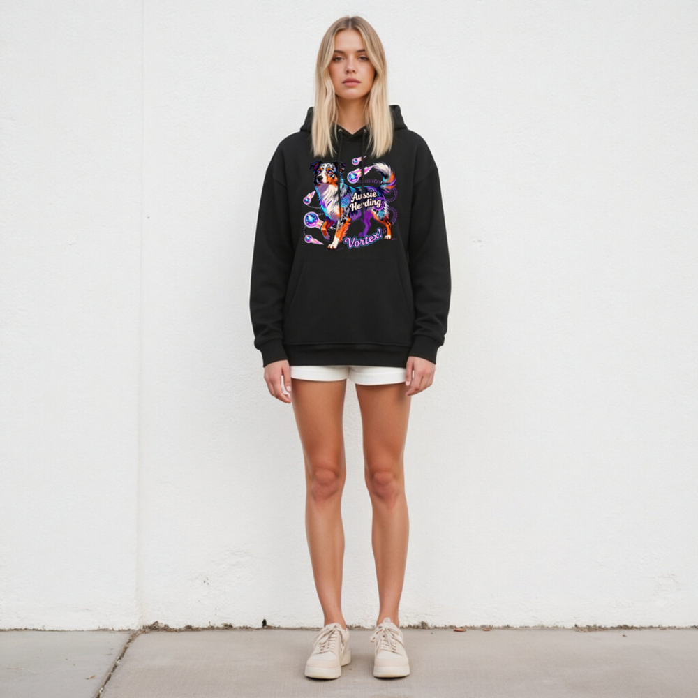 Aussie Herding Vortex! Unisex Eco Hoodie - Black - Image 4