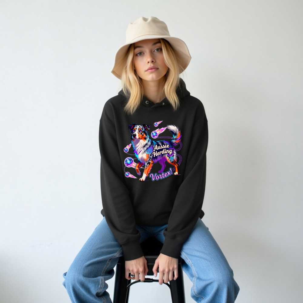 Aussie Herding Vortex! Unisex Eco Hoodie - Black - Image 5