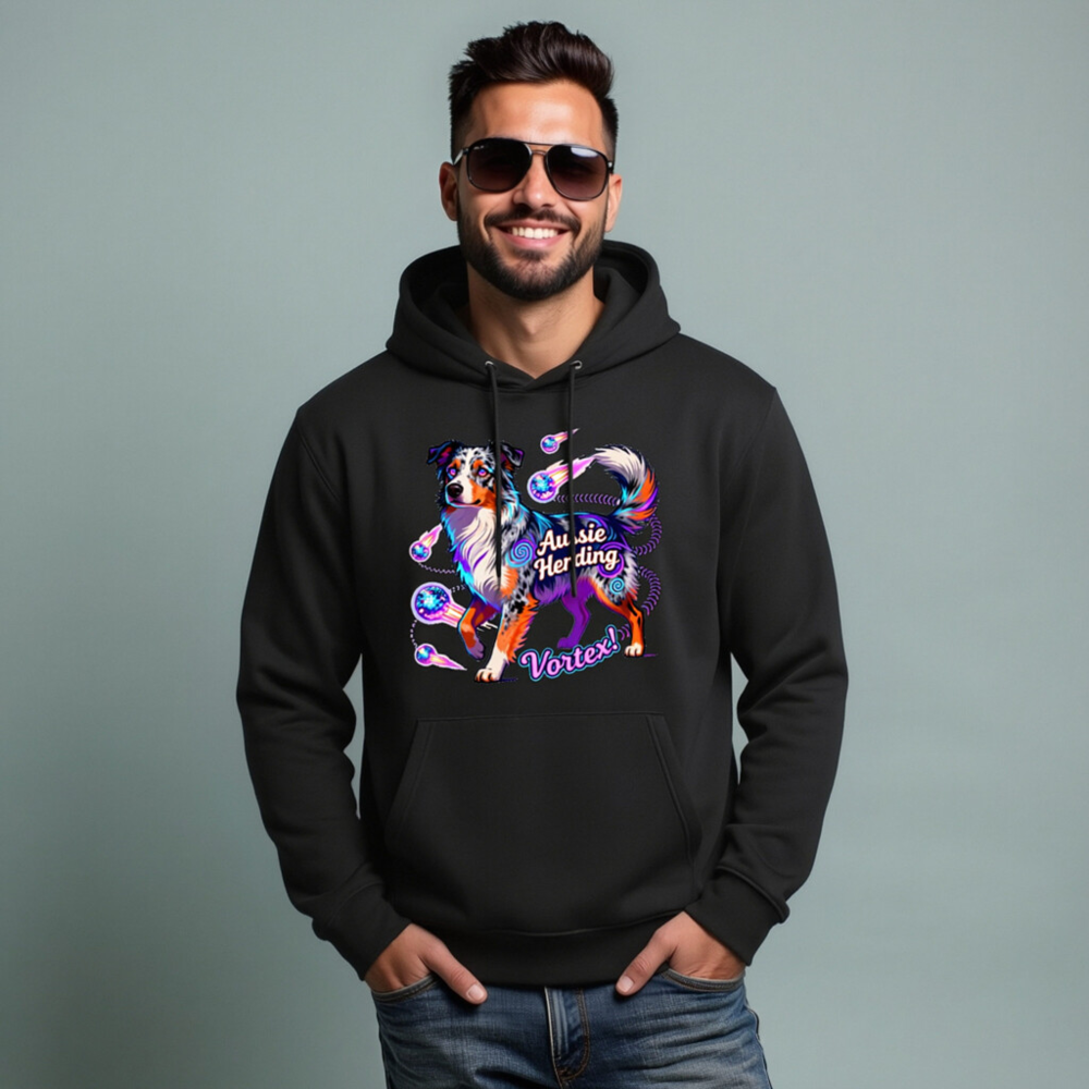 Aussie Herding Vortex! Unisex Eco Hoodie - Black - Image 7