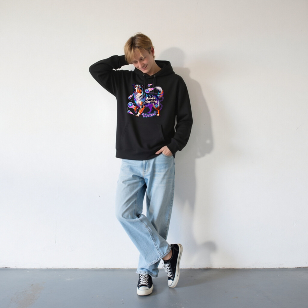 Aussie Herding Vortex! Unisex Eco Hoodie - Black - Image 8