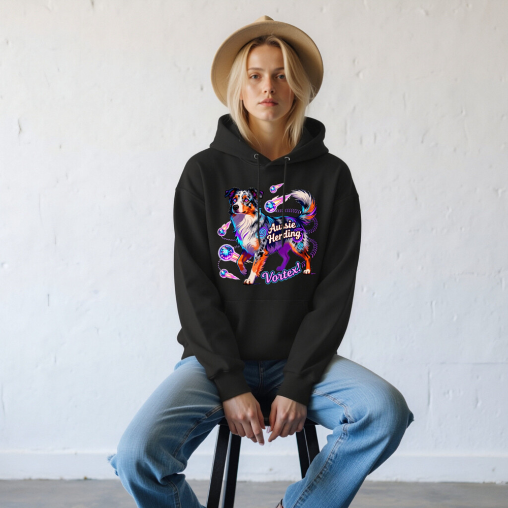 Aussie Herding Vortex! Unisex Eco Hoodie - Black - Image 9