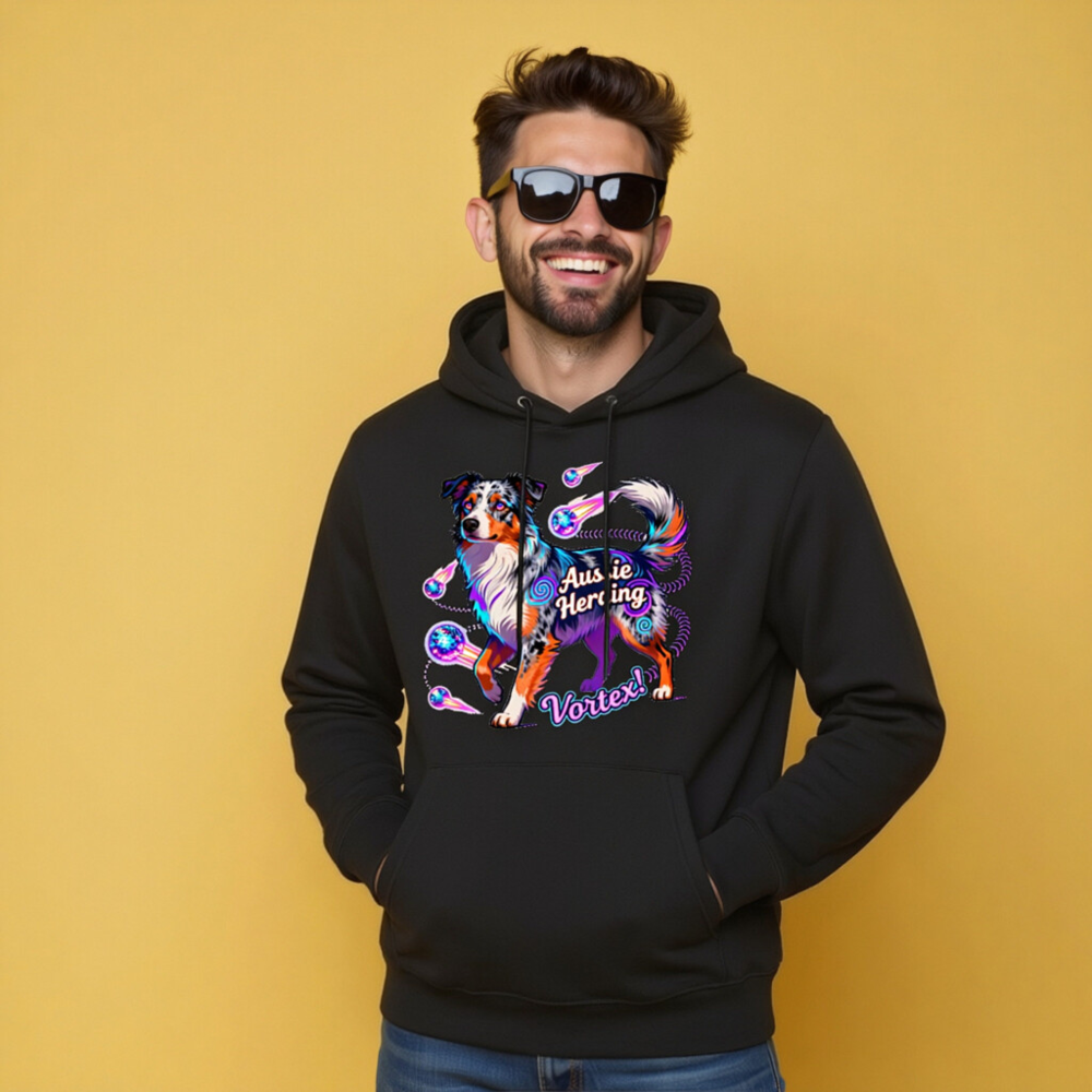 Aussie Herding Vortex! Unisex Eco Hoodie - Black - Image 10