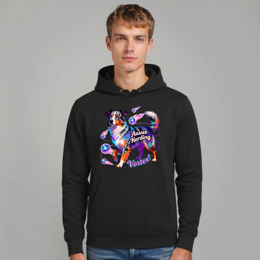 Aussie Herding Vortex! Unisex Eco Hoodie - Black - Image 11