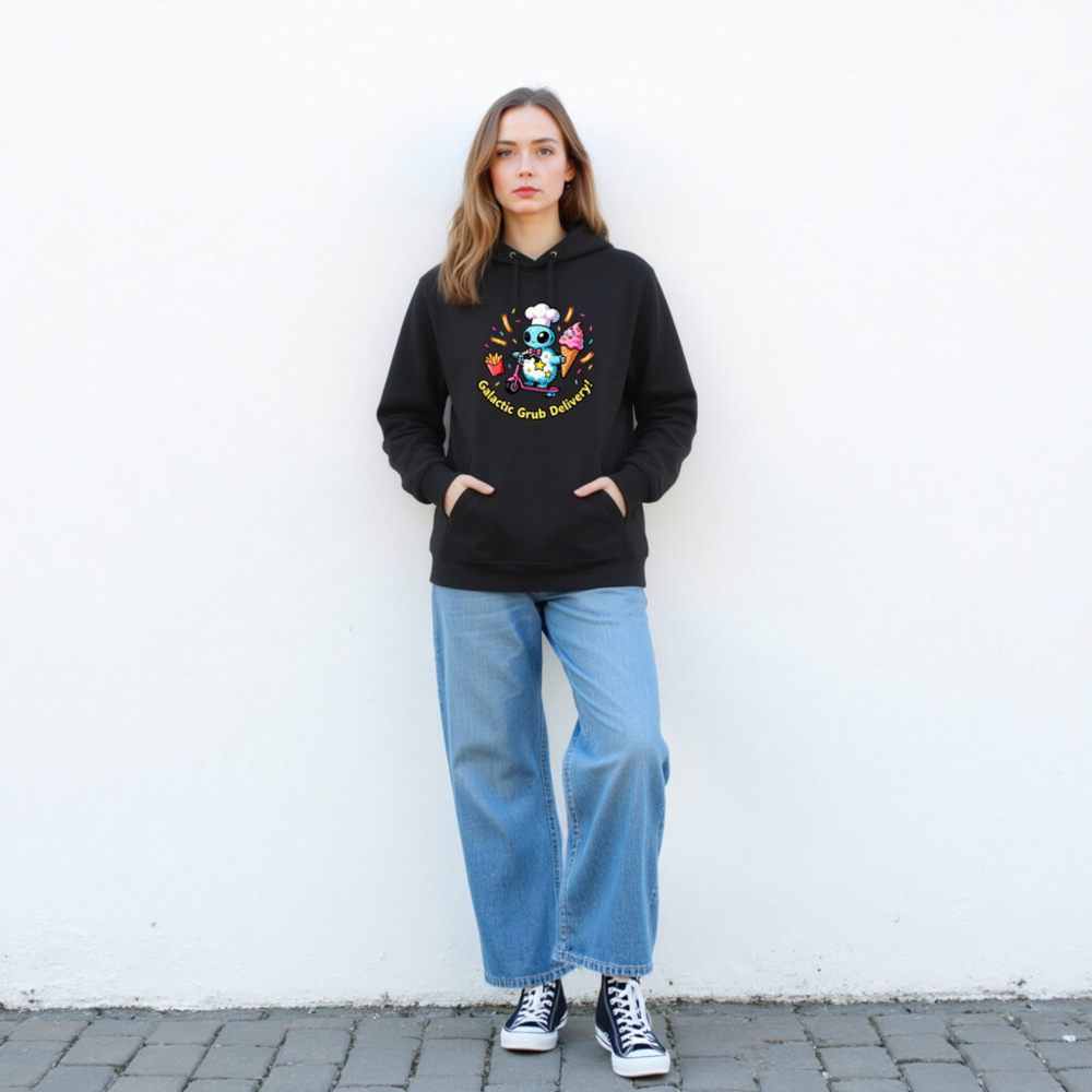 Galactic Grub Delivery! Eco Hoodie - Unisex Essential, Soft & Sustainable - Image 3