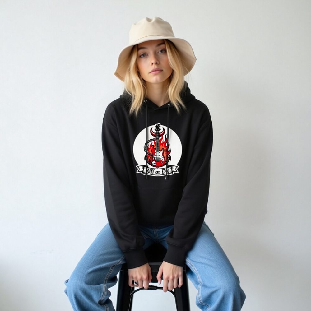 Unisex Eco Hoodie - Riff or Die Guitar Flame Design - Image 5