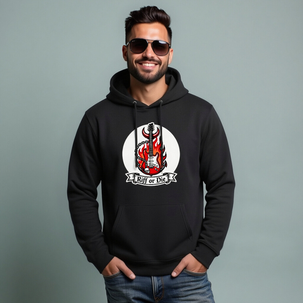 Unisex Eco Hoodie - Riff or Die Guitar Flame Design - Image 7