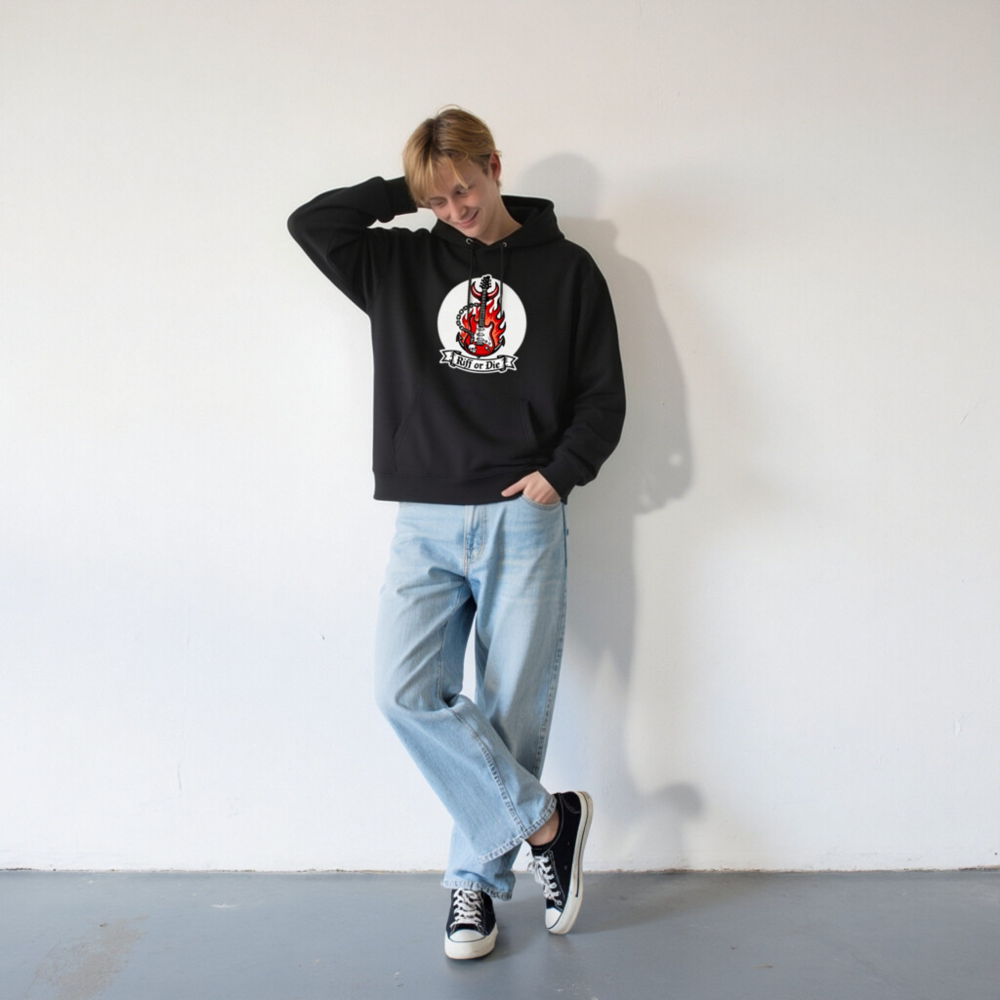 Unisex Eco Hoodie - Riff or Die Guitar Flame Design - Image 8